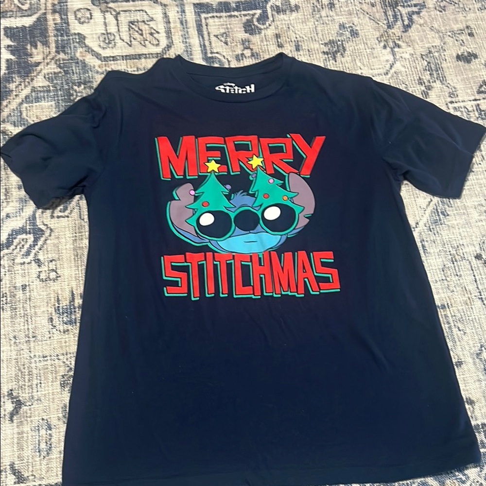 Disney navy and Red Stitch Merry Stitchmas Tee